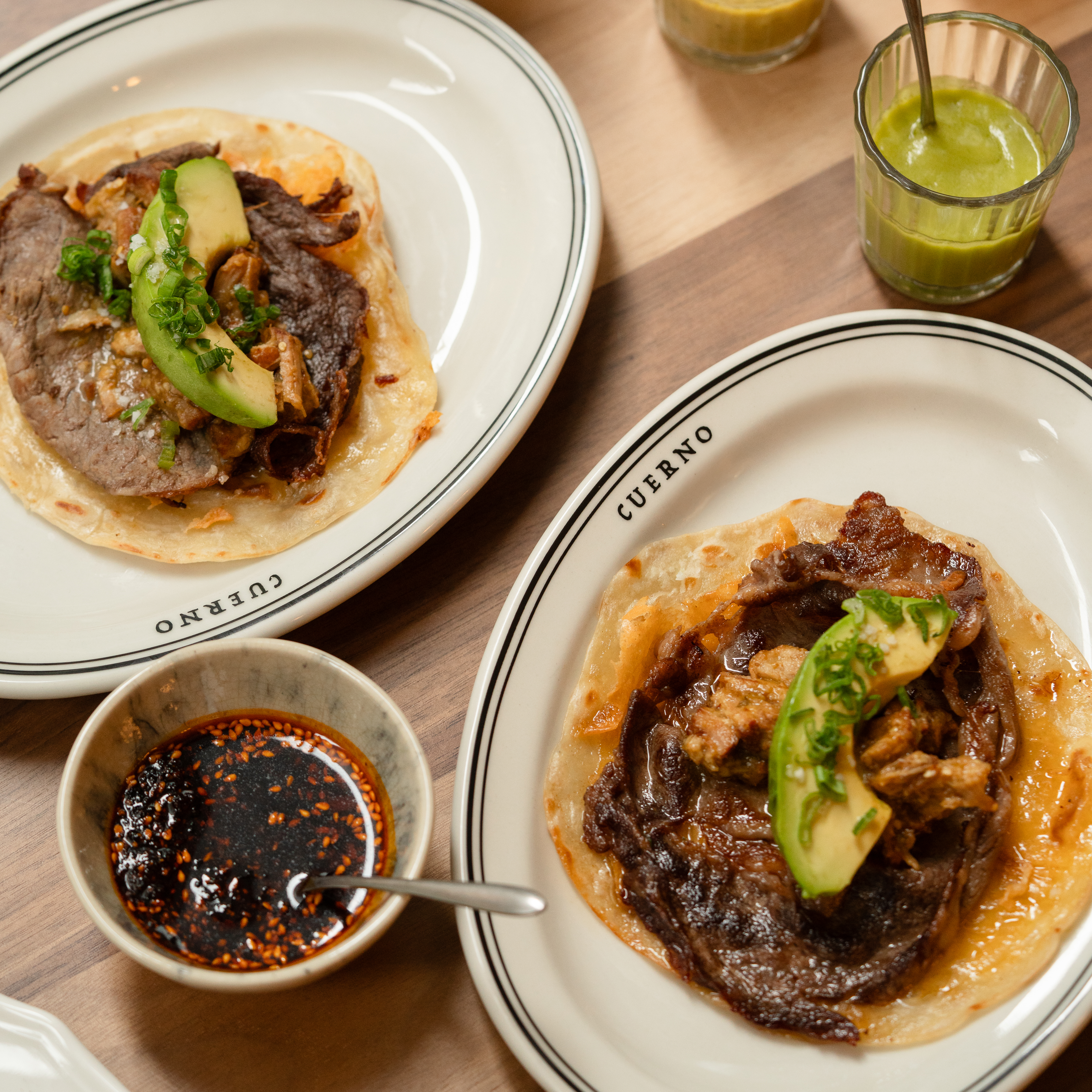 Ribeye taco with chicharrón at Cuerno Mexican steakhouse in New York City Ribeye taco with chicharrón at Cuerno Mexican steakhouse in New York City